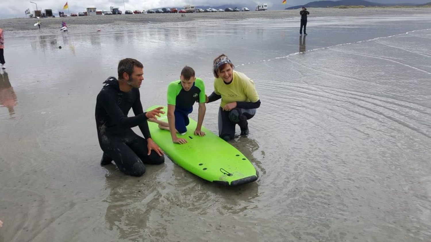 Igor taking a suft lesson during his first time braving the sea